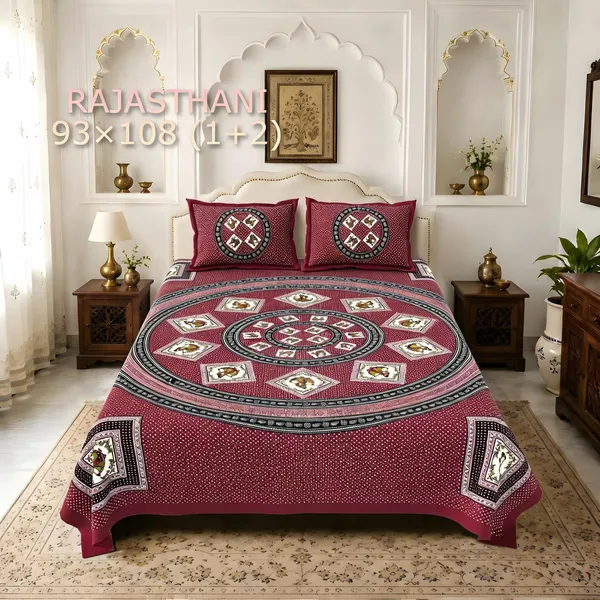 Cotton_Rajasthani_Geometric_Medallion_Print_Bed_Sheet_With_2_Pillow_Covers