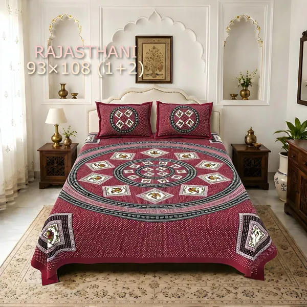 Cotton_Rajasthani_Geometric_Medallion_Print_Bed_Sheet_With_2_Pillow_Covers