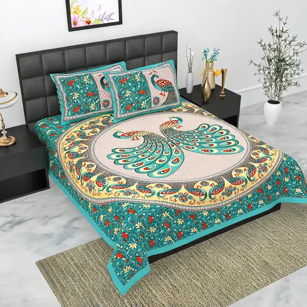 Cotton_Multicolor_Printed_Bed_Sheet_With_2_Pillow_Covers