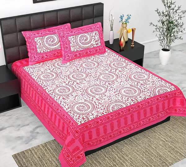 Cotton_Circular_Print_Pink_And_White_Bed_Sheet_With_2_Pillow_Covers