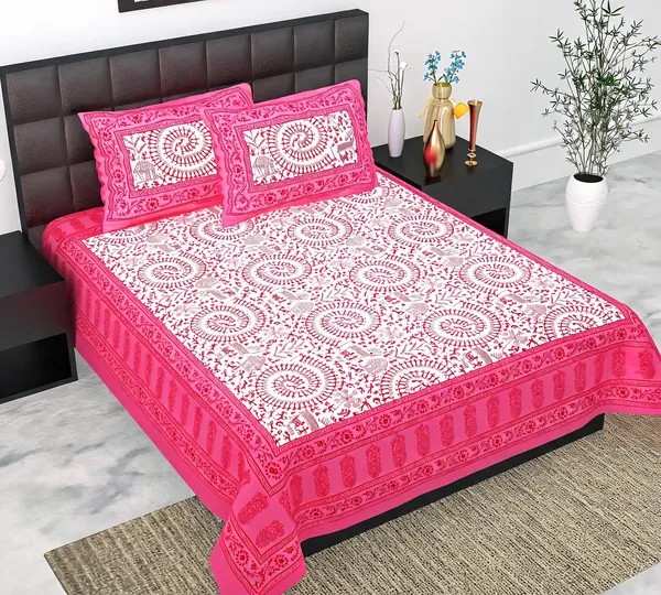 Cotton_Circular_Print_Pink_And_White_Bed_Sheet_With_2_Pillow_Covers