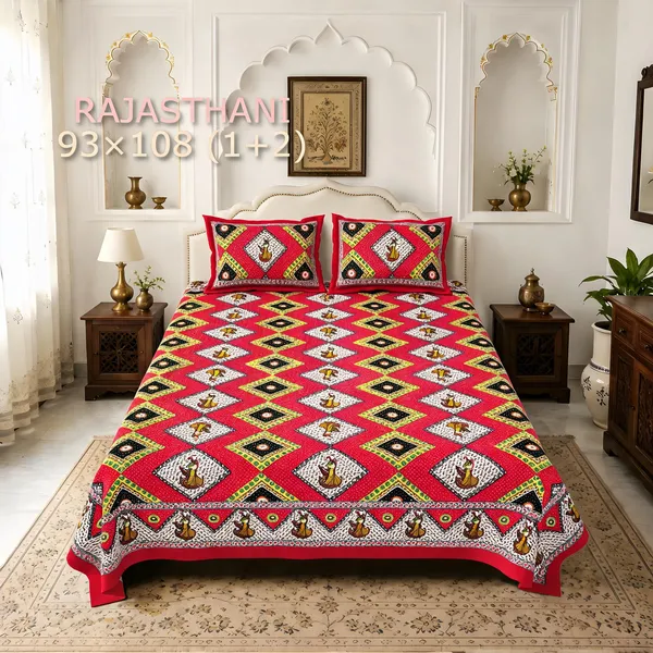 Cotton_Rajasthani_Geometric_Diamond_Print_Bed_Sheet_With_2_Pillow_Covers
