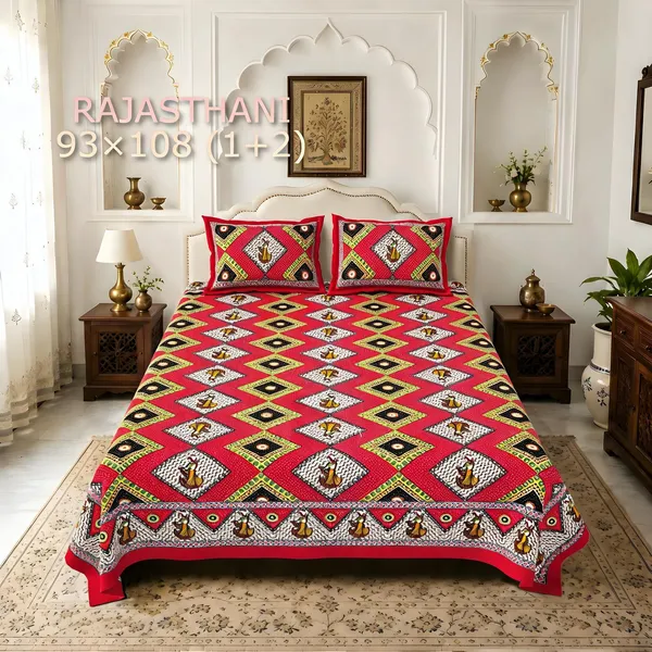 Cotton_Rajasthani_Geometric_Diamond_Print_Bed_Sheet_With_2_Pillow_Covers