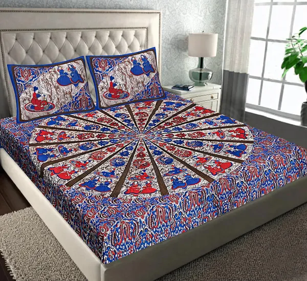Cotton_Traditional_Radial_Paisley_And_Ornamental_Border_Print_Bed_Sheet_With_2_Pillow_Covers