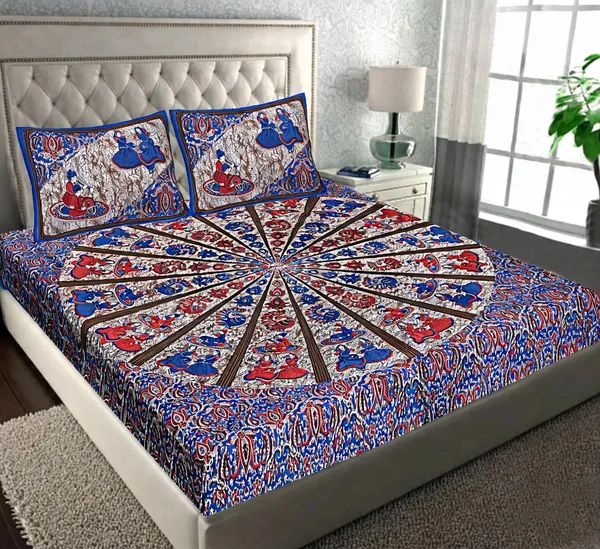 Cotton_Traditional_Radial_Paisley_And_Ornamental_Border_Print_Bed_Sheet_With_2_Pillow_Covers