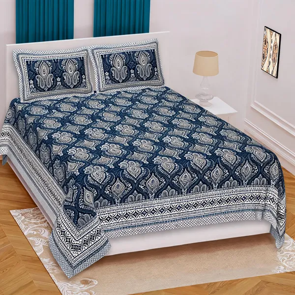Cotton_Paisley_Print_Blue_Bed_Sheet_With_2_Pillow_Covers