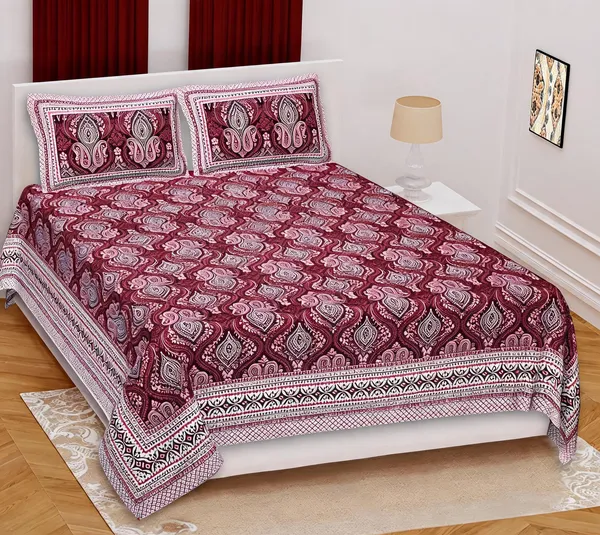 Cotton_Paisley_Print_Maroon_Bed_Sheet_With_2_Pillow_Covers