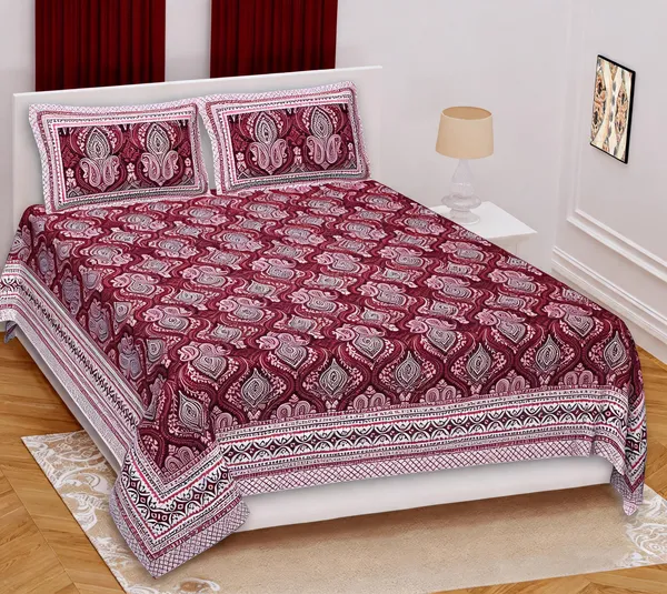 Cotton_Paisley_Print_Maroon_Bed_Sheet_With_2_Pillow_Covers