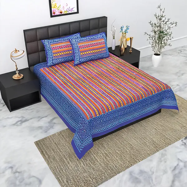 Cotton_Geometric_Stripes_Multicolor_Bed_Sheet_With_2_Pillow_Covers