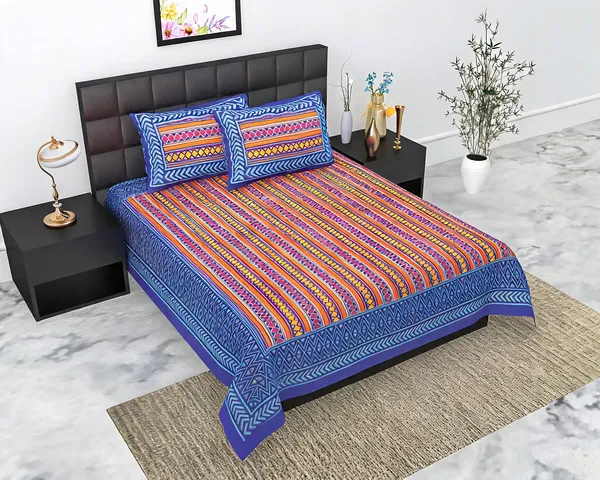 Cotton_Geometric_Stripes_Multicolor_Bed_Sheet_With_2_Pillow_Covers