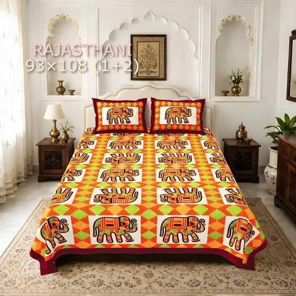 Cotton_Rajasthani_Elephant_Geometric_Print_Bed_Sheet_With_2_Pillow_Covers