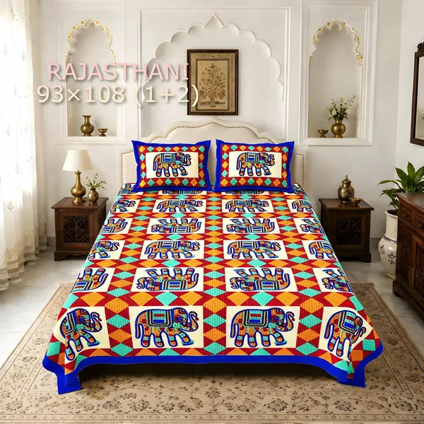 Cotton_Rajasthani_Elephant_Geometric_Print_King_Size_Bed_Sheet_With_2_Pillow_Covers