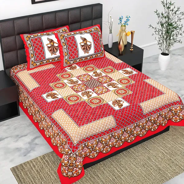 Cotton_Jaipuri_Print_Red_Bed_Sheet_With_2_Pillow_Covers