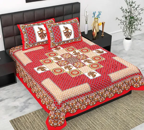Cotton_Jaipuri_Print_Red_Bed_Sheet_With_2_Pillow_Covers