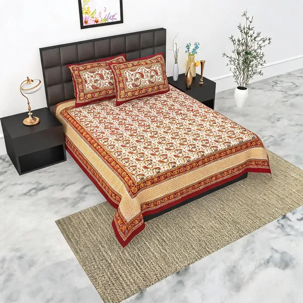 Cotton_Paisley_Floral_Print_Bed_Sheet_With_2_Pillow_Covers