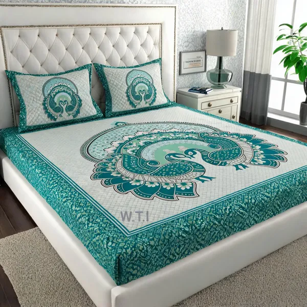 Cotton_Blue_Bed_Sheet_With_2_Pillow_Covers