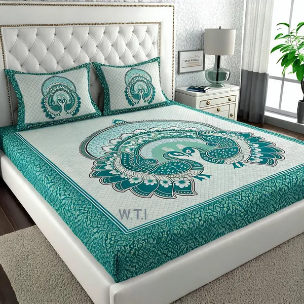 Cotton_Blue_Bed_Sheet_With_2_Pillow_Covers