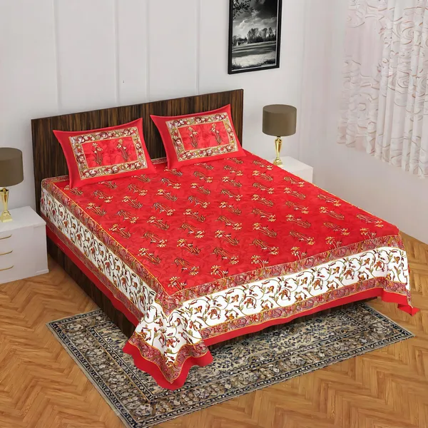 Cotton_Floral_Red_Bed_Sheet_With_2_Pillow_Covers