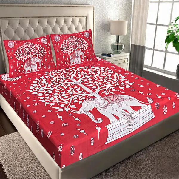 Cotton_Jaipuri_Prints_Red_Bed_Sheet_With_2_Pillow_Covers
