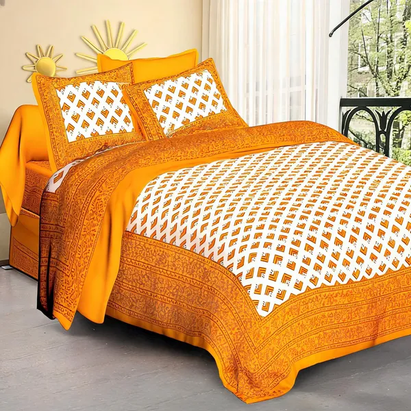 Cotton_Jaipuri_Prints_Yellow_Bed_Sheet_With_2_Pillow_Covers