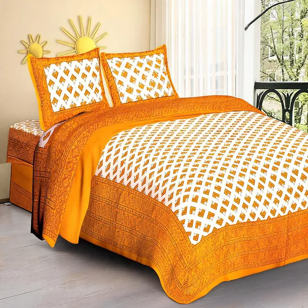Cotton_Jaipuri_Prints_Yellow_Bed_Sheet_With_2_Pillow_Covers