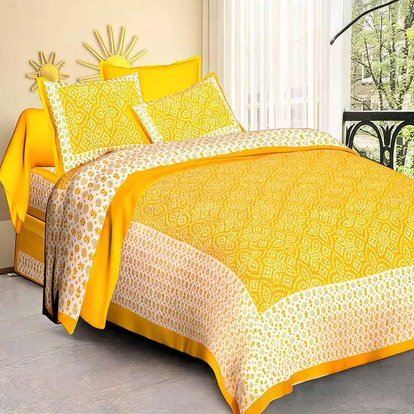 Cotton_Jaipuri_Print_Yellow_Bed_Sheet_With_2_Pillow_Covers