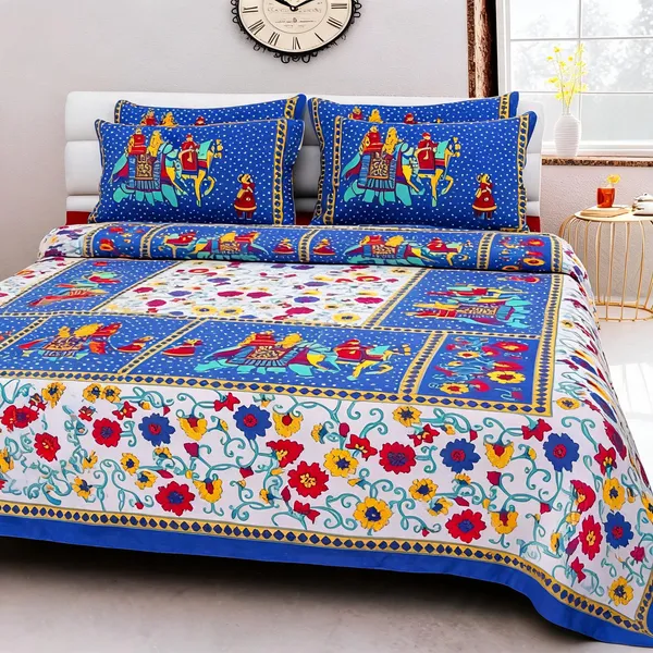 Cotton_Jaipuri_Prints_Multicolor_Bed_Sheet_With_2_Pillow_Covers