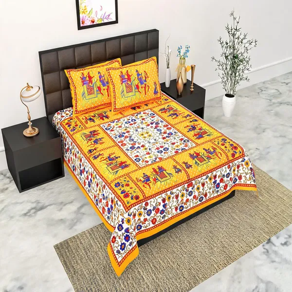 Cotton_Jaipuri_Prints_Multicolor_Bed_Sheet_With_2_Pillow_Covers