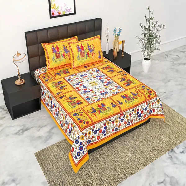 Cotton_Jaipuri_Prints_Multicolor_Bed_Sheet_With_2_Pillow_Covers