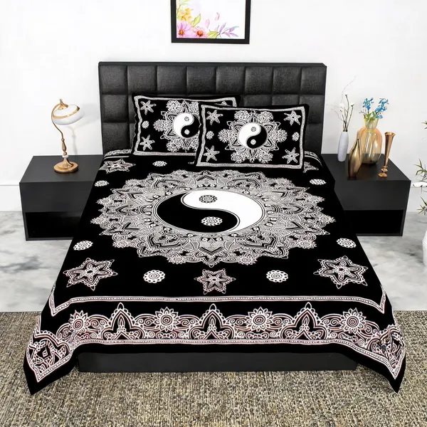 Cotton_Jaipuri_Prints_Black_Bed_Sheet_With_2_Pillow_Covers