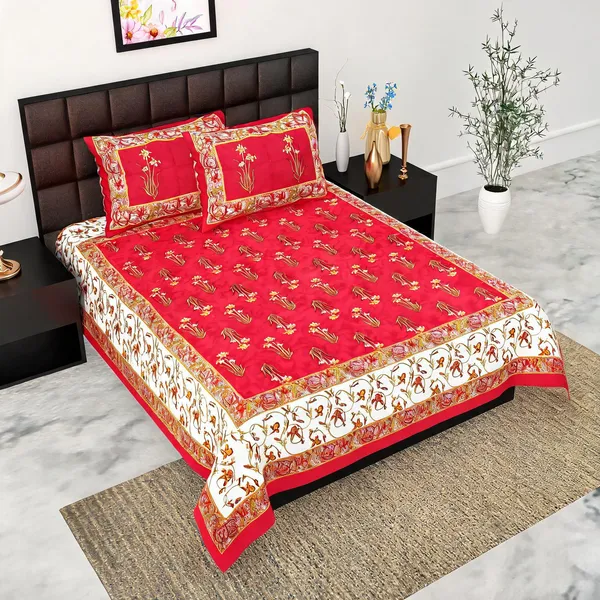 Cotton_Jaipuri_Print_Red_Bed_Sheet_With_2_Pillow_Covers