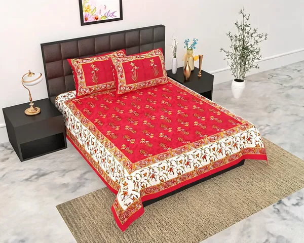 Cotton_Jaipuri_Print_Red_Bed_Sheet_With_2_Pillow_Covers