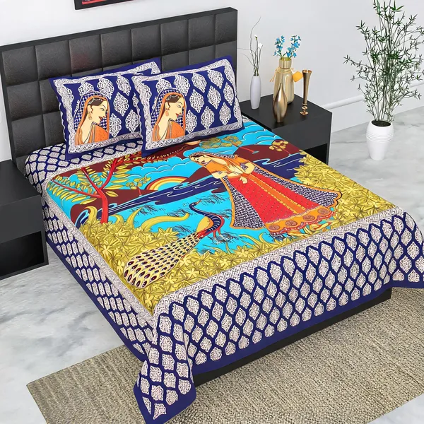 Cotton_Jaipuri_Prints_Blue_Bed_Sheet_With_2_Pillow_Covers