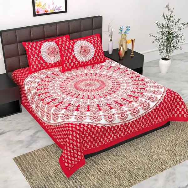 Cotton_Jaipuri_Prints_Red_Bed_Sheet_With_2_Pillow_Covers