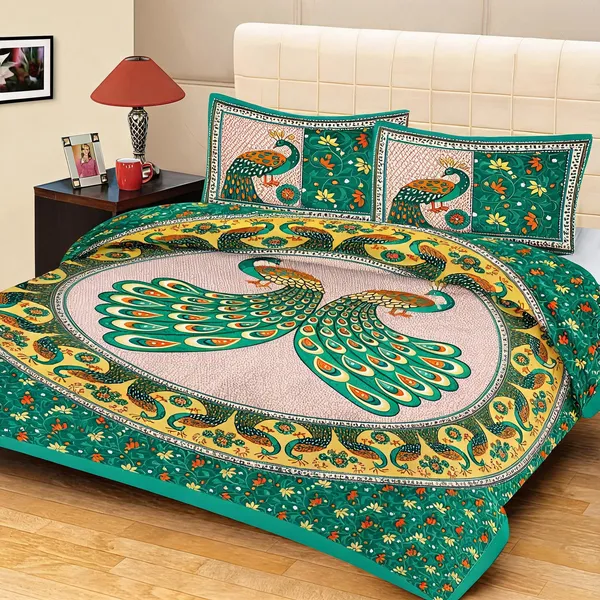 Cotton_Printed_Green_Bed_Sheet_With_2_Pillow_Covers