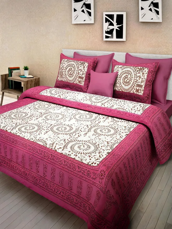 Cotton_Jaipuri_Print_Pink_Bed_Sheet_With_2_Pillow_Covers