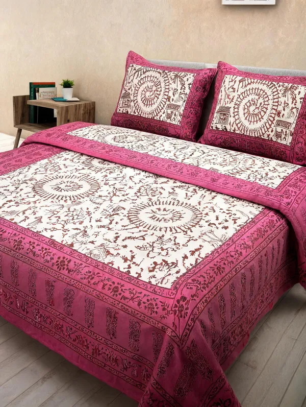 Cotton_Jaipuri_Print_Pink_Bed_Sheet_With_2_Pillow_Covers
