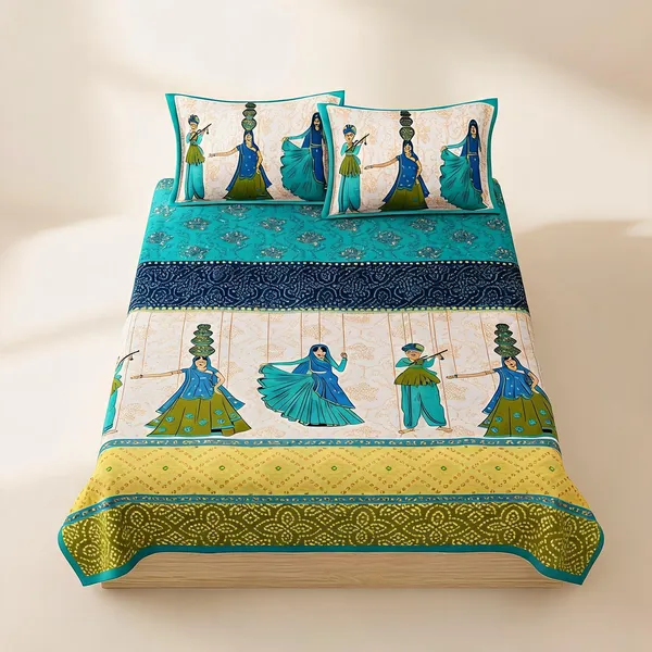 Cotton_Jaipuri_Prints_Multicolor_Bed_Sheet_With_2_Pillow_Covers