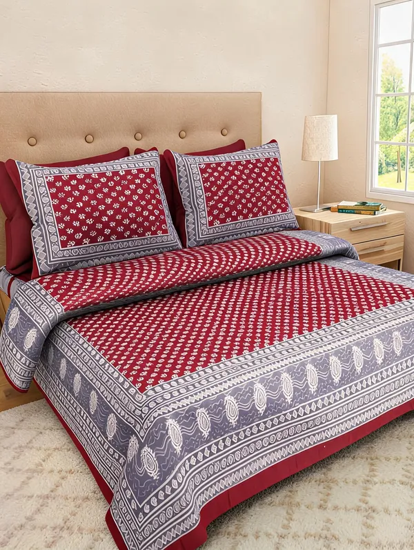 Cotton_Jaipuri_Print_Multicolor_Bed_Sheet_With_2_Pillow_Covers