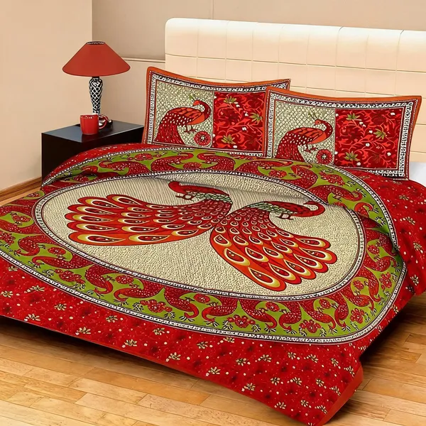 Cotton_Jaipuri_Print_Red_Bed_Sheet_With_2_Pillow_Covers