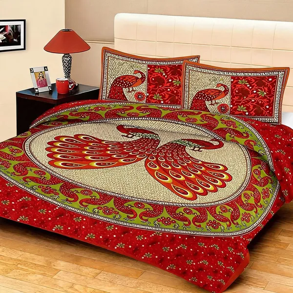 Cotton_Jaipuri_Print_Red_Bed_Sheet_With_2_Pillow_Covers