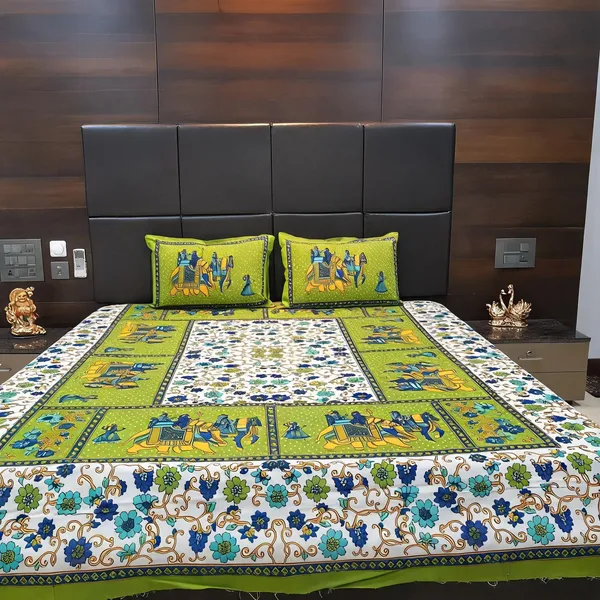 Cotton_Floral_Print_White_Green_Bed_Sheet_With_2_Pillow_Covers