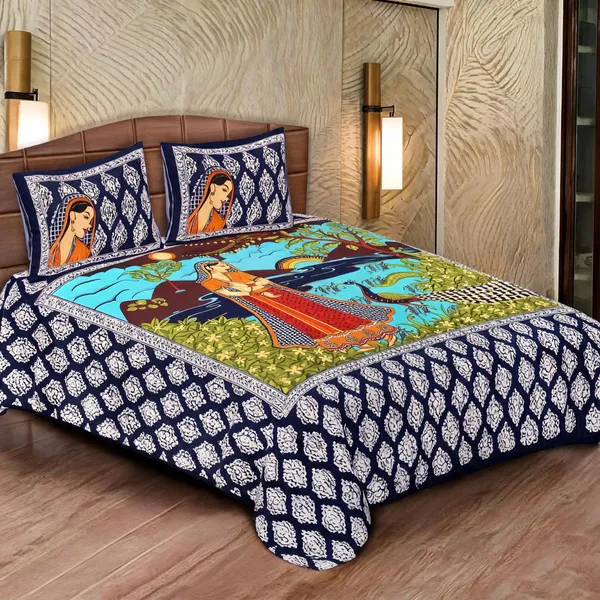 Cotton_Jaipuri_Prints_Multicolor_Bed_Sheet_With_2_Pillow_Covers