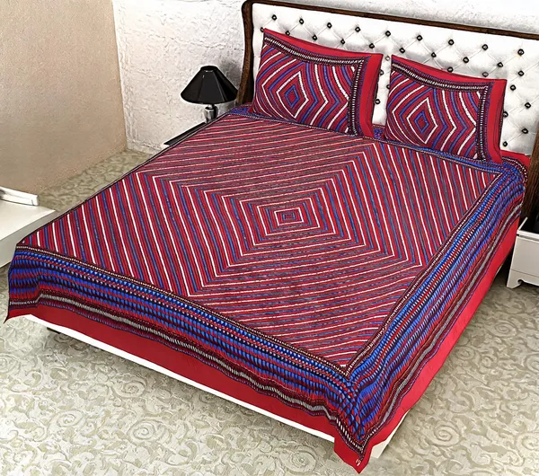 Cotton_Striped_Multicolor_Bed_Sheet_With_2_Pillow_Covers