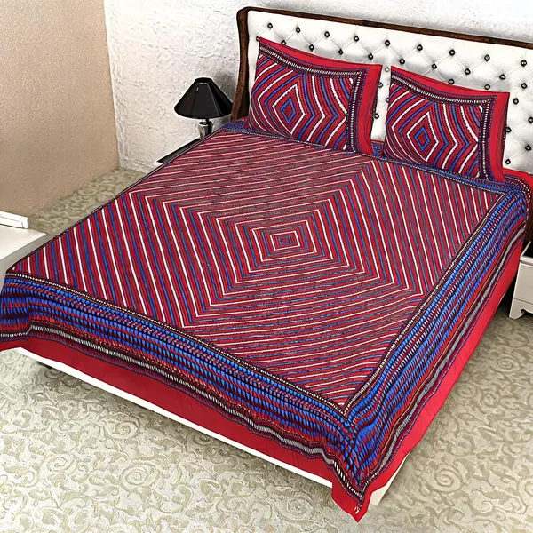 Cotton_Striped_Multicolor_Bed_Sheet_With_2_Pillow_Covers