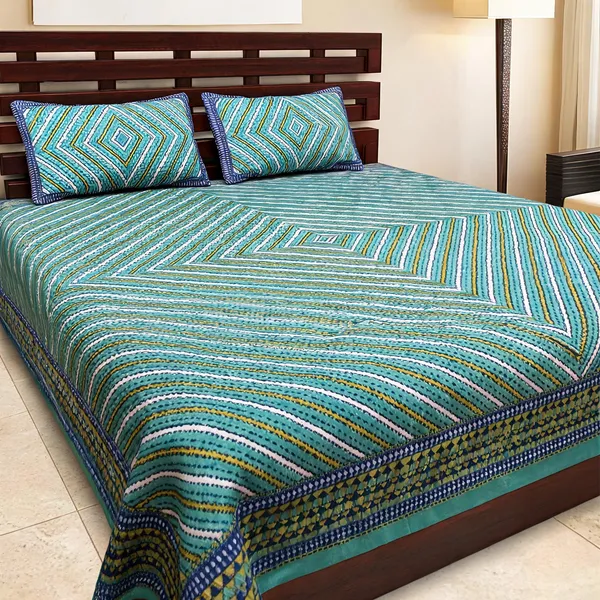 Cotton_Blue_Striped_Bed_Sheet_With_2_Pillow_Covers