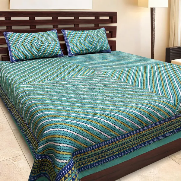 Cotton_Blue_Striped_Bed_Sheet_With_2_Pillow_Covers