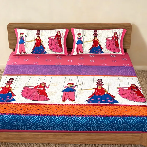 Cotton_Multicolor_Printed_Bed_Sheet_With_2_Pillow_Covers