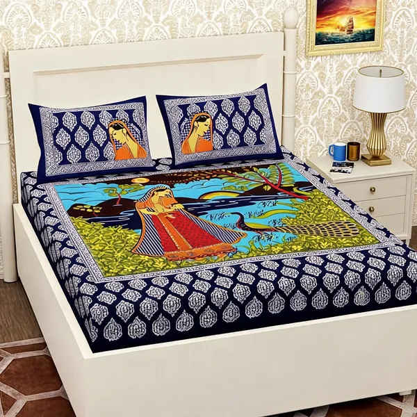 Cotton_Multicolor_Printed_Bed_Sheet_With_2_Pillow_Covers