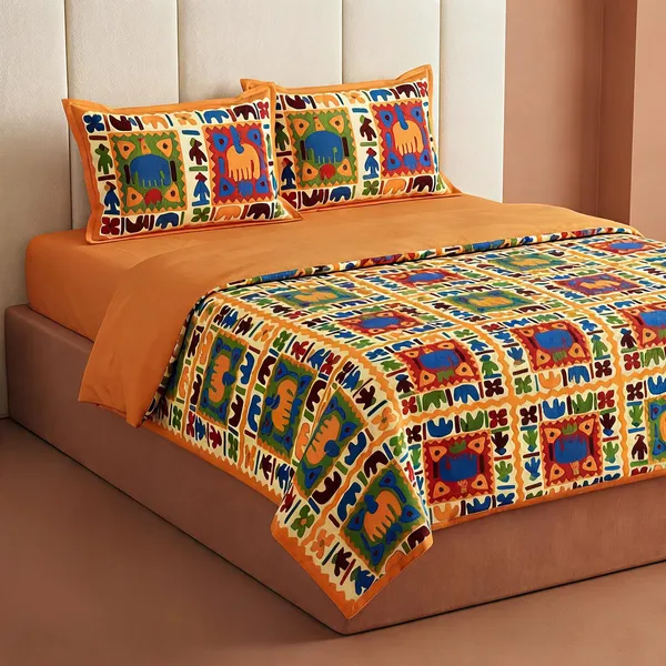 Cotton_Jaipuri_Prints_Multicolor_Bed_Sheet_With_2_Pillow_Covers